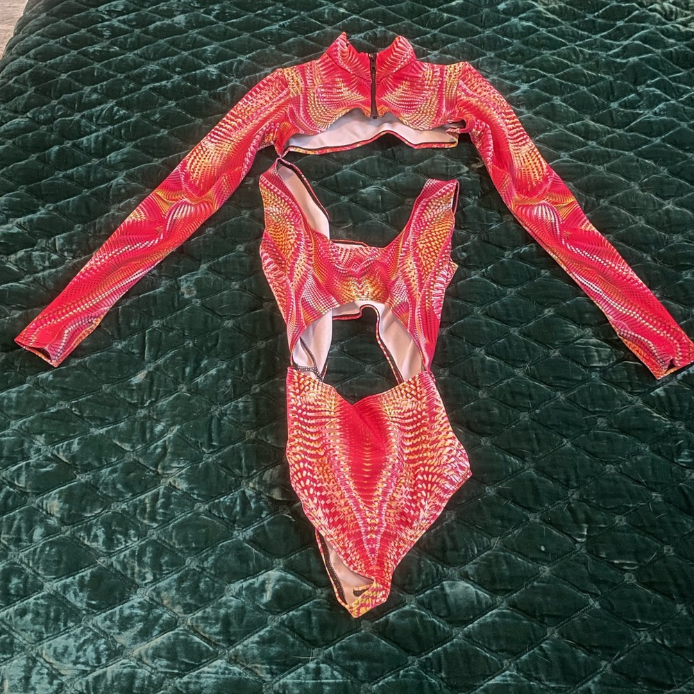 Badinka 2 piece orange/red bodysuit Burning Man Festival